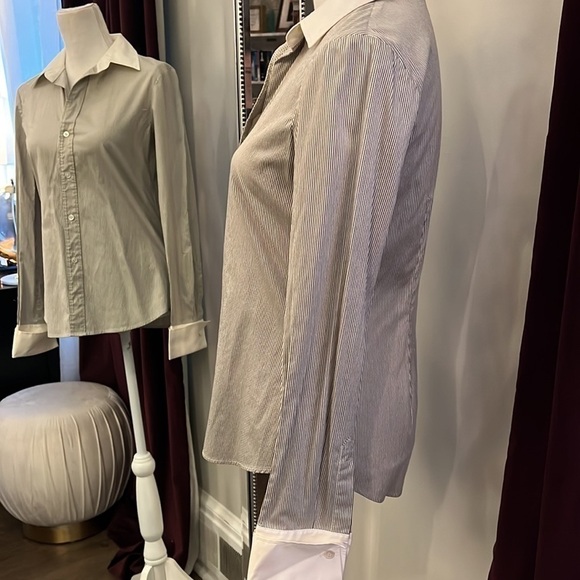 Theory Striped White Collar French Cuff Button Down Size Medium - Picture 4 of 11